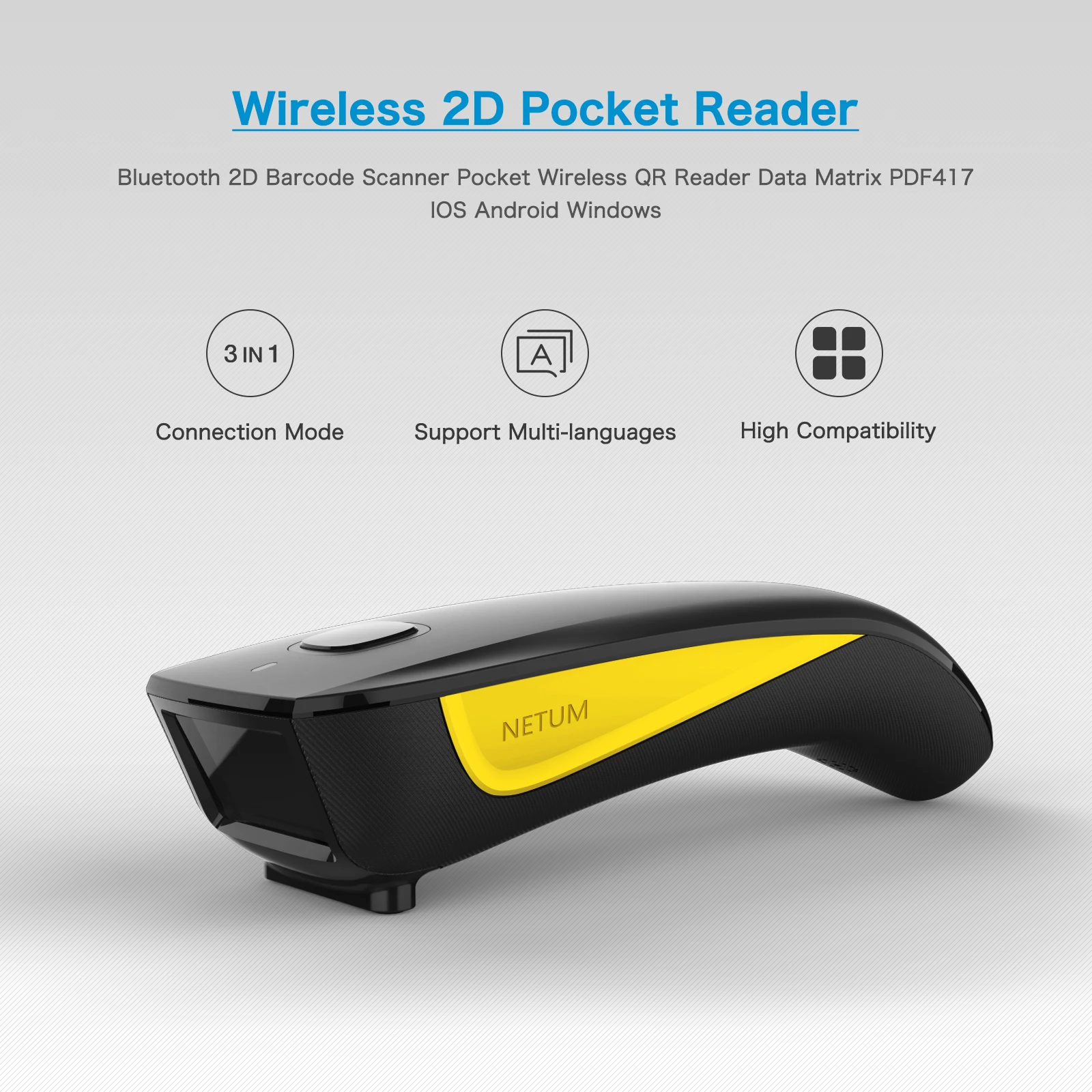 NETUM C750 Serie Bluetooth Wireless 2D Barcode Scanner Pocket 1D QR Barcode PDF417 for Tobacco Garment Mobile payment Industry من التحرير الجماعيماسح ضوئي لاسلكي ثنائي الأبعاد بتقنية بلوتوث من سلسلة NETUM C750، يدعم الباركود أحادي الأبعاد ورمز الاستجابة السريعة (QR) ورمز PDF417، مناسب لقطاعات التبغ والملابس والدفع عبر الهاتف المحمول. - Image 2
