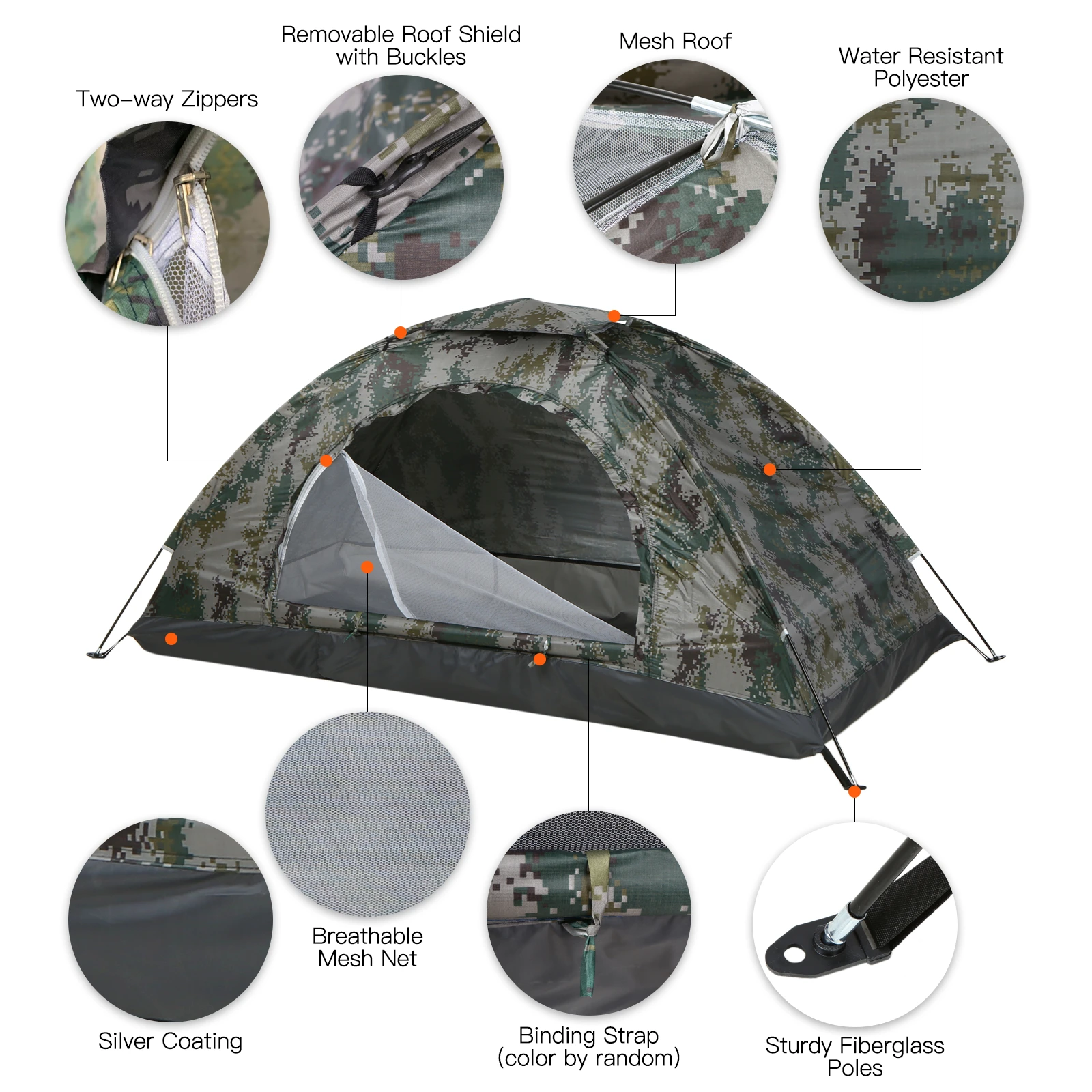 Tomshoo 1/2 Person Ultralight Camping Tent Single Layer Portable Hiking Tent Anti-UV Coating UPF 30+ For Outdoor Beach Fishing من قسم التعديل الجماعيخيمة تخييم خفيفة الوزن للغاية من تومشو، تتسع لشخصين، ذات طبقة واحدة، قابلة للحمل، مناسبة للمشي لمسافات طويلة، مزودة بطبقة مضادة للأشعة فوق البنفسجية بدرجة حماية 30+، مثالية للأنشطة الخارجية والشاطئية وصيد الأسماك. - Image 2