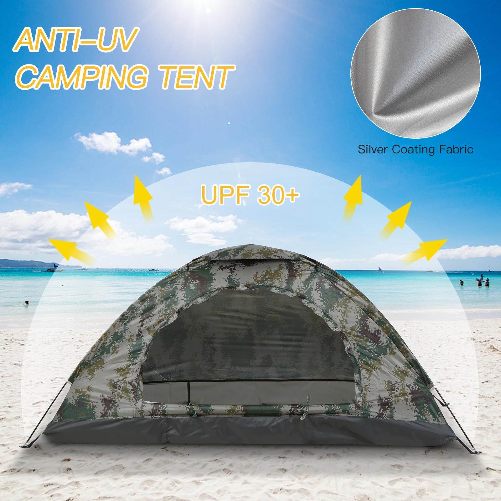 Tomshoo 1/2 Person Ultralight Camping Tent Single Layer Portable Hiking Tent Anti-UV Coating UPF 30+ For Outdoor Beach Fishing من قسم التعديل الجماعيخيمة تخييم خفيفة الوزن للغاية من تومشو، تتسع لشخصين، ذات طبقة واحدة، قابلة للحمل، مناسبة للمشي لمسافات طويلة، مزودة بطبقة مضادة للأشعة فوق البنفسجية بدرجة حماية 30+، مثالية للأنشطة الخارجية والشاطئية وصيد الأسماك. - Image 6