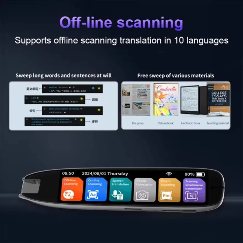 XIKCU S65 Pro Smart Voice Translator 142 Languages WIFI Scan Scan Translation Pen Scanning Translation Pen For Business Travel Abroad من التحرير الجماعيقلم الترجمة الصوتية الذكي XIKCU S65 Pro يدعم 142 لغة، مزود بتقنية واي فاي، قلم ترجمة ومسح ضوئي، مثالي للسفر بغرض العمل أو السفر إلى الخارج - Image 4