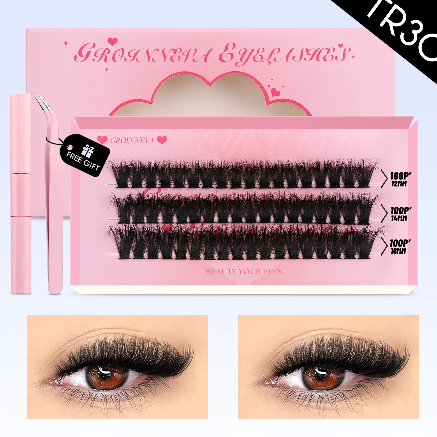 مجموعة رموش GROINNEYA DIY Lash Clusters Set Mixed Tray Lashes Kit Fluffy Individual Lashes Extension with Lash Bond and Seal At Home Makeup من قسم التحرير الجماعيمجموعة رموش جروينيا DIY، علبة رموش متنوعة، مجموعة رموش فردية كثيفة مع لاصق ومثبت للرموش، مكياج منزلي - Image 10