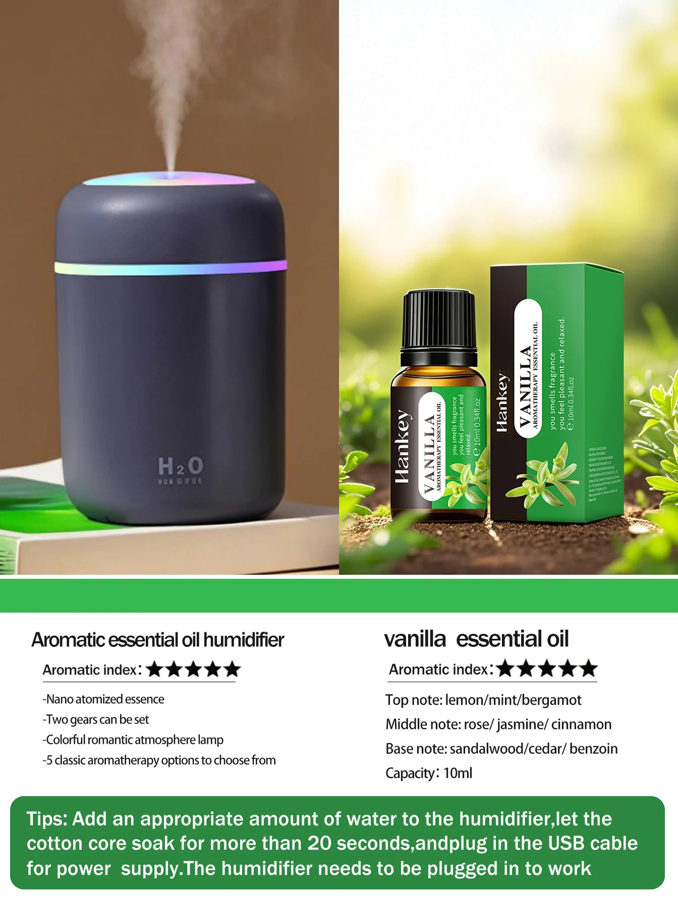 300ml Aromatherapy Diffuser Humidifier Air Purifier Car Home Use Seven-color Light Aromatherapy Essential Oil - Image 22