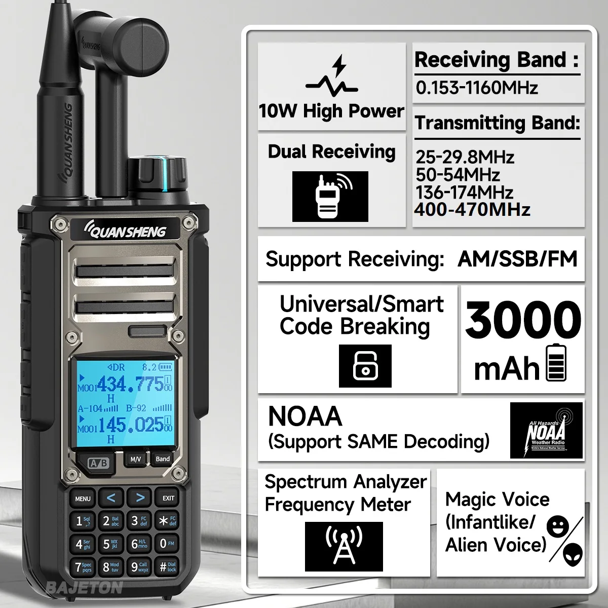 Quansheng TK11 8 Walkie Talkie Ham Radio 10W Dual Receiving PTT 27MHz CB CW LSB LW MW SW Type-C Charger NOAA for UV-K5 8 TK-11 5 من التحرير الجماعيجهاز لاسلكي هواة Quansheng TK11 8، بقدرة 10 واط، استقبال مزدوج، زر إرسال/تحدث، بتردد 27 ميجاهرتز، يدعم أنماط CB وCW وLSB وLW وMW وSW، مزود بشاحن من النوع C، متوافق مع NOAA لكاميرا UV-K5 8 TK-11 5 - Image 2