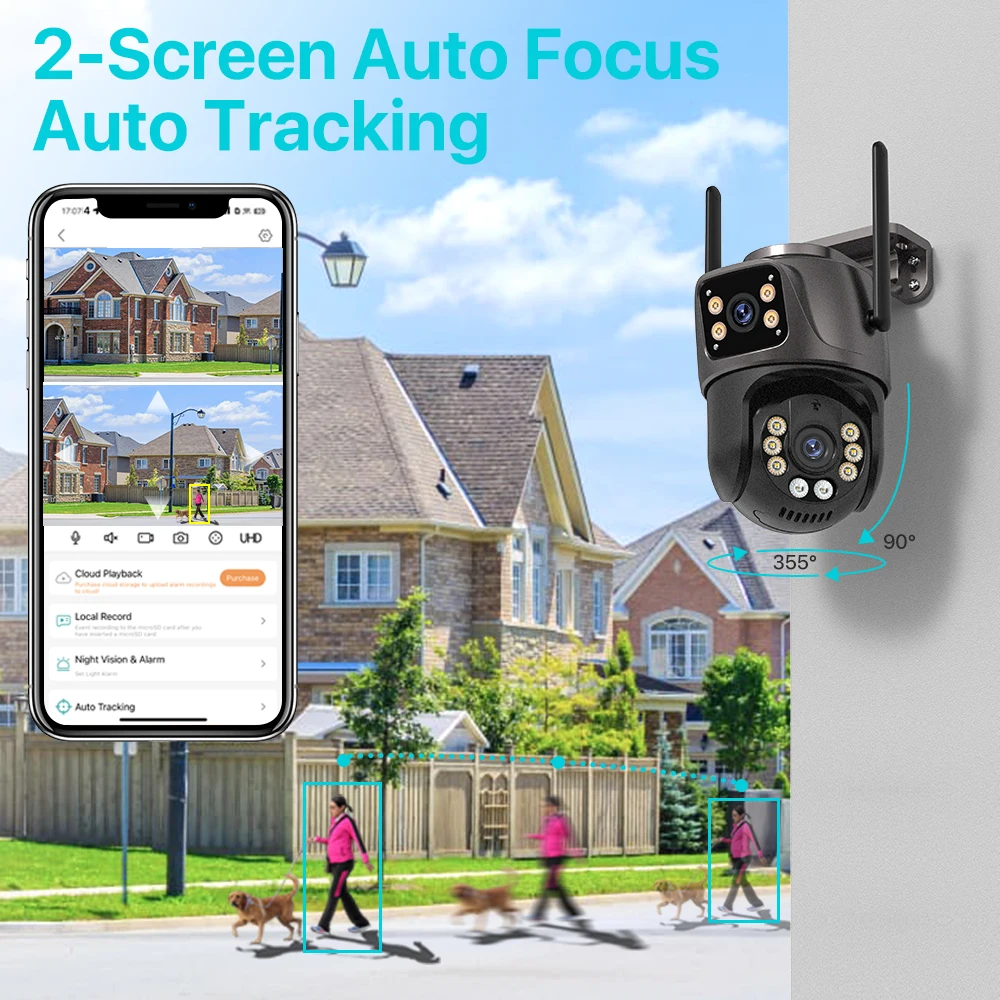 كاميرا 4K 8MP HD Wifi PTZ الخارجية ذات العدسة المزدوجة 4MP والشاشة المزدوجة والتتبع التلقائي بتقنية الذكاء الاصطناعي وكاميرا IP للمراقبة الصوتية والمرئية بتقنية P2P iCSee من التحرير الجماعيكاميرا PTZ خارجية بدقة 4K و8 ميجابكسل عالية الوضوح، مزودة بتقنية واي فاي، وعدسة مزدوجة بدقة 4 ميجابكسل، وشاشة مزدوجة، وتتبع تلقائي بتقنية الذكاء الاصطناعي، وكاميرا IP، ونظام مراقبة صوت وفيديو CCTV، وتقنية P2P iCSee - Image 3