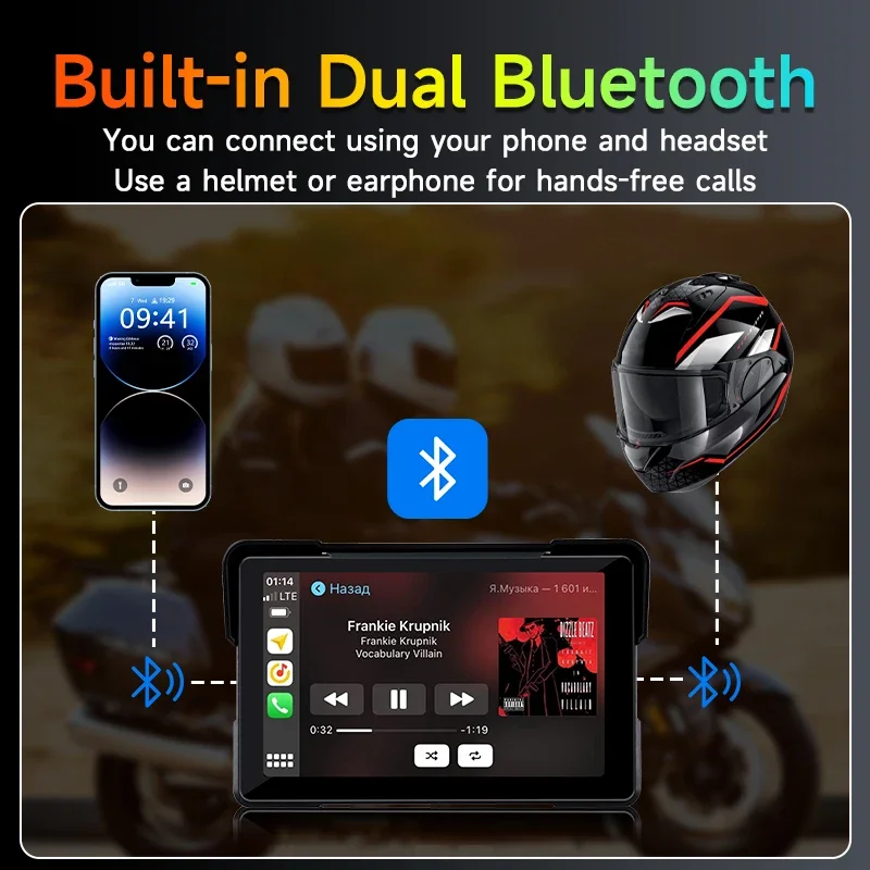 Jansite 5/7 inch Carplay Motorcycle DVR Navigation GPS Wireless CarPlay Android Auto IPX7 Display Screen Portable Moto Monitor من التحرير الجماعيشاشة عرض محمولة للدراجات النارية من Jansite مقاس 5/7 بوصة، تدعم CarPlay وAndroid Auto، مزودة بنظام ملاحة GPS لاسلكي، وتقنية IPX7، وشاشة عرض لاسلكية، وشاشة مراقبة للدراجات النارية. - Image 4