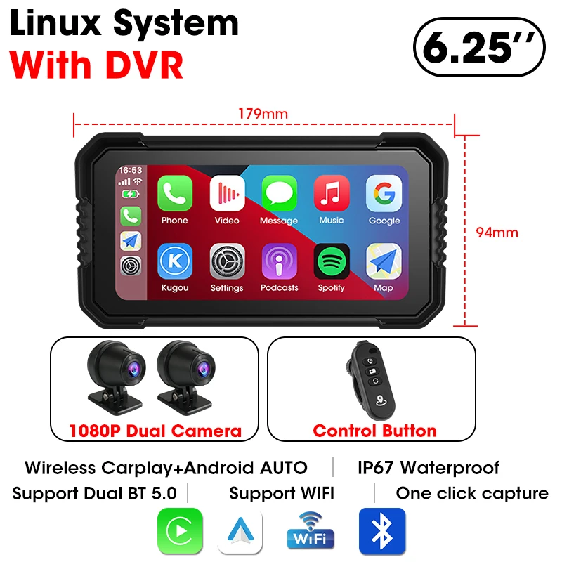 Jansite Portable 6.25 Motorcycle GPS Navigation Wireless Carplay Android Auto DVR Drive Recorder Moto Monitor IPX7 Waterproof من قسم التحرير الجماعيجهاز جانسيت المحمول 6.25 بوصة للملاحة عبر نظام تحديد المواقع العالمي (GPS) للدراجات النارية، لاسلكي، يدعم نظامي كاربلاي وأندرويد أوتو، مسجل فيديو رقمي (DVR) لتسجيل القيادة، مقاوم للماء بمعيار IPX7 - Image 10