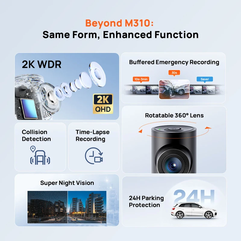 70mai Dash Cam M310 Plus 2K 1440P 143°FOV F1.55 Smart Voice Control 24H Parking Guard Night Vision 70mai M310 Plus 2K Car DVR - Image 6