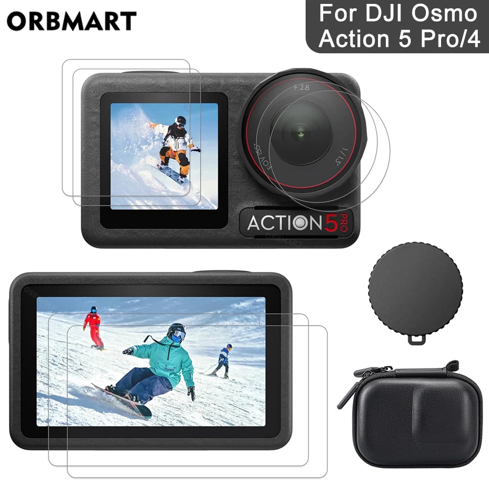 واقي شاشة زجاجي مقوى لكاميرا DJI Osmo Action 5 Pro 4 3، غطاء عدسة، حقيبة، حقيبة ملحقات DJI Action 4 5Pro من التحرير الجماعيواقي شاشة من الزجاج المقوى، غطاء عدسة، حقيبة، وحافظة لملحقات DJI Osmo Action 5 Pro 4 3
