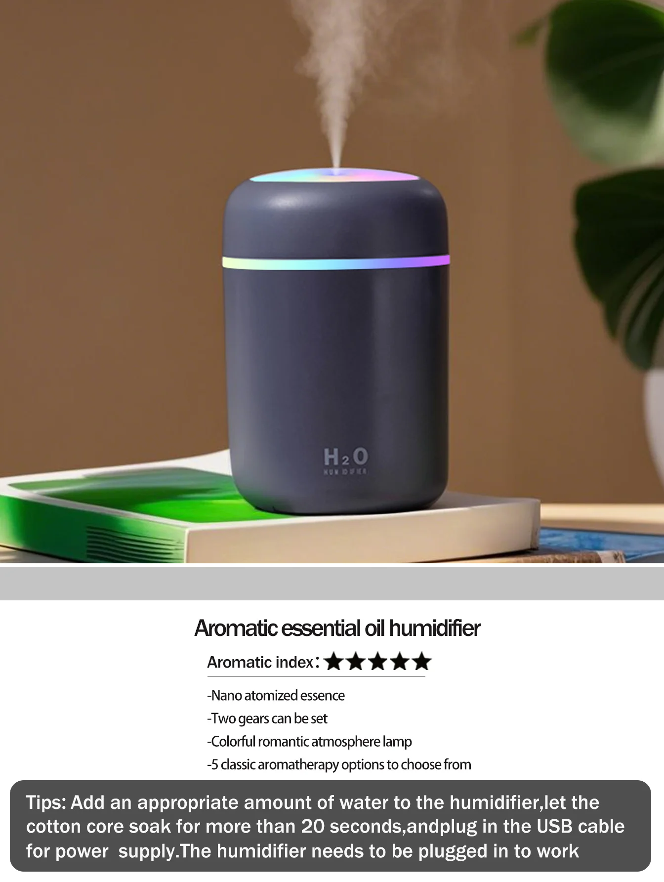 300ml Aromatherapy Diffuser Humidifier Air Purifier Car Home Use Seven-color Light Aromatherapy Essential Oil - Image 8