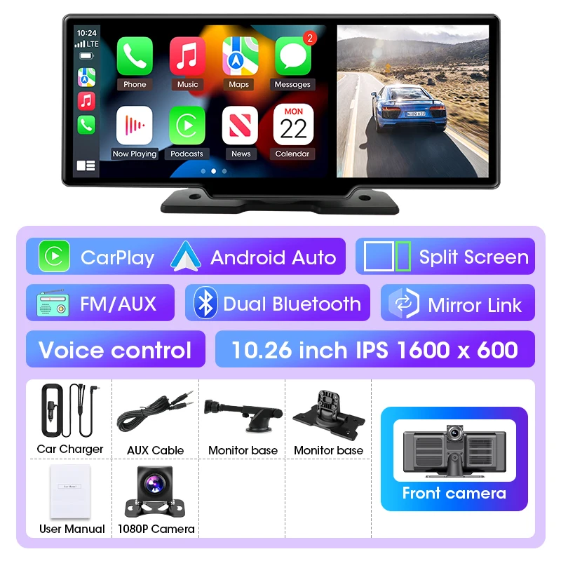 10/11.26 inch Dash Cam 4K Car DVR Wireless Carplay & Android Auto GPS Navigation Video Recorder Dashboard Dual Lens Wifi FM AUX - Image 10