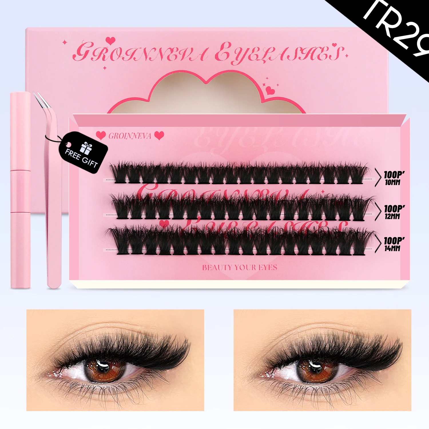 مجموعة رموش GROINNEYA DIY Lash Clusters Set Mixed Tray Lashes Kit Fluffy Individual Lashes Extension with Lash Bond and Seal At Home Makeup من قسم التحرير الجماعيمجموعة رموش جروينيا DIY، علبة رموش متنوعة، مجموعة رموش فردية كثيفة مع لاصق ومثبت للرموش، مكياج منزلي - Image 9