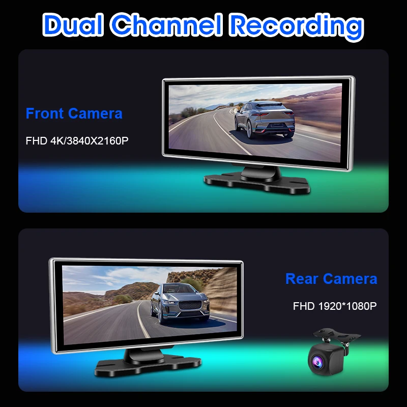 10/11.26 inch Dash Cam 4K Car DVR Wireless Carplay & Android Auto GPS Navigation Video Recorder Dashboard Dual Lens Wifi FM AUX - Image 3