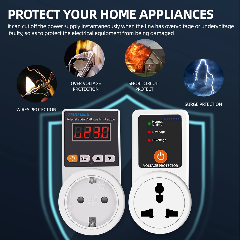 مقبس حماية الجهد الكهربائي AC 220V قابل للتعديل وثابت 16A مقبس حماية الجهد الكهربائي للثلاجة من التحرير الجماعيمقبس حماية الجهد الكهربائي تيار متردد 220 فولت قابل للتعديل وثابت 16 أمبير، مقبس حماية الجهد الكهربائي للثلاجة - Image 4