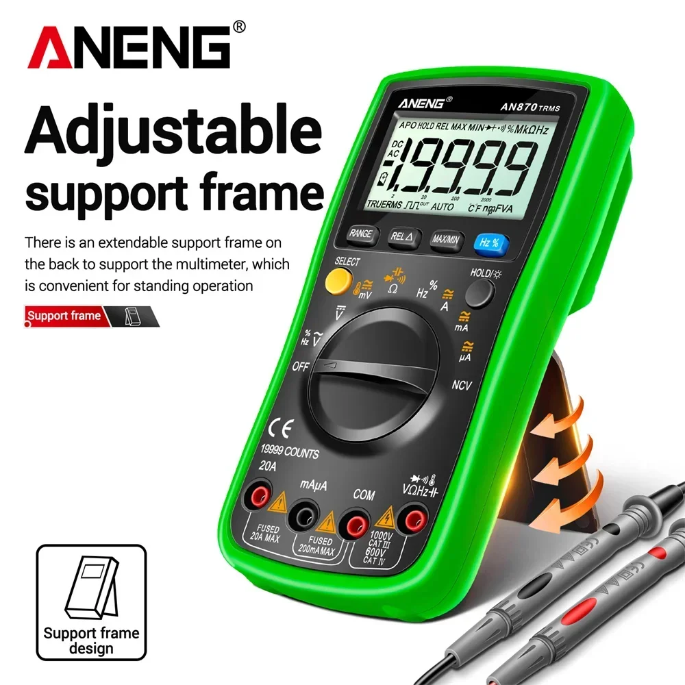ANENG AN870 Smart Multimeter Digital Professional 19999 Counts AC Voltage Tester Current NCV Capacityance Resistance Ohm Test Tool من التحرير الجماعيجهاز قياس متعدد رقمي ذكي احترافي ANENG AN870، مزود بـ 19999 عدّة، يقيس جهد التيار المتردد، التيار، السعة، المقاومة، والمقاومة بالأوم. - Image 3