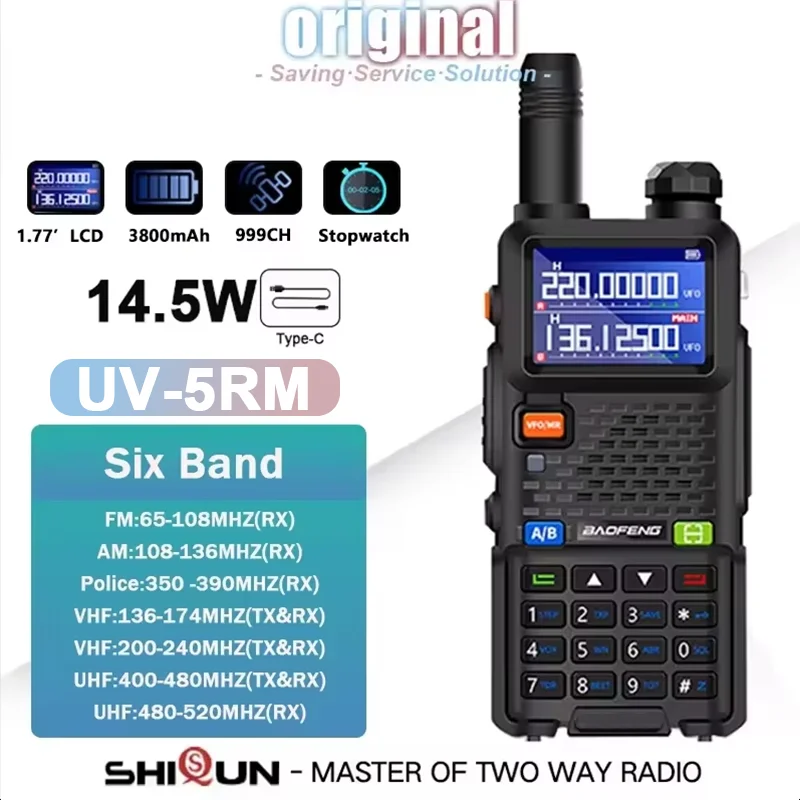 جهاز اتصال لاسلكي باوفينغ UV-5RM ببطارية 3800 مللي أمبير وشاحن USB-C بقدرة 14.5 واط، يدعم نطاقات UHF وVHF اللاسلكية، ونسخ الترددات حتى 999 قناة، وتحديث راديو FM للهواة UV-5RH من قسم التحرير الجماعيجهاز لاسلكي باوفينغ UV-5RM، بطارية 3800 مللي أمبير، شاحن USB-C، 14.5 واط، نطاق ترددات UHF وVHF، نطاق تردد النسخ اللاسلكي 999 قناة، تحديث راديو FM للهواة UV-5RH