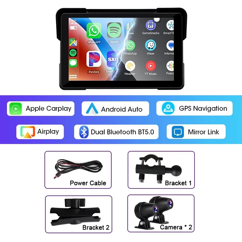 Jansite 5/7 inch Carplay Motorcycle DVR Navigation GPS Wireless CarPlay Android Auto IPX7 Display Screen Portable Moto Monitor من التحرير الجماعيشاشة عرض محمولة للدراجات النارية من Jansite مقاس 5/7 بوصة، تدعم CarPlay وAndroid Auto، مزودة بنظام ملاحة GPS لاسلكي، وتقنية IPX7، وشاشة عرض لاسلكية، وشاشة مراقبة للدراجات النارية. - Image 9