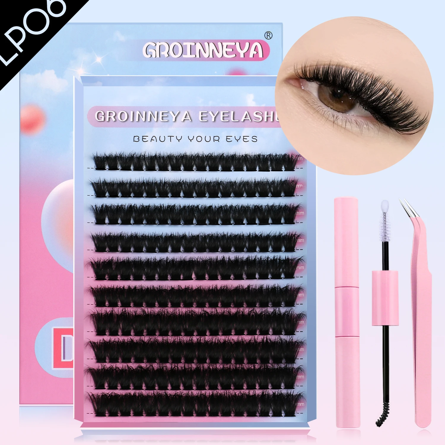 مجموعة رموش GROINNEYA DIY Lash Clusters Set Mixed Tray Lashes Kit Fluffy Individual Lashes Extension with Lash Bond and Seal At Home Makeup من قسم التحرير الجماعيمجموعة رموش جروينيا DIY، علبة رموش متنوعة، مجموعة رموش فردية كثيفة مع لاصق ومثبت للرموش، مكياج منزلي - Image 11