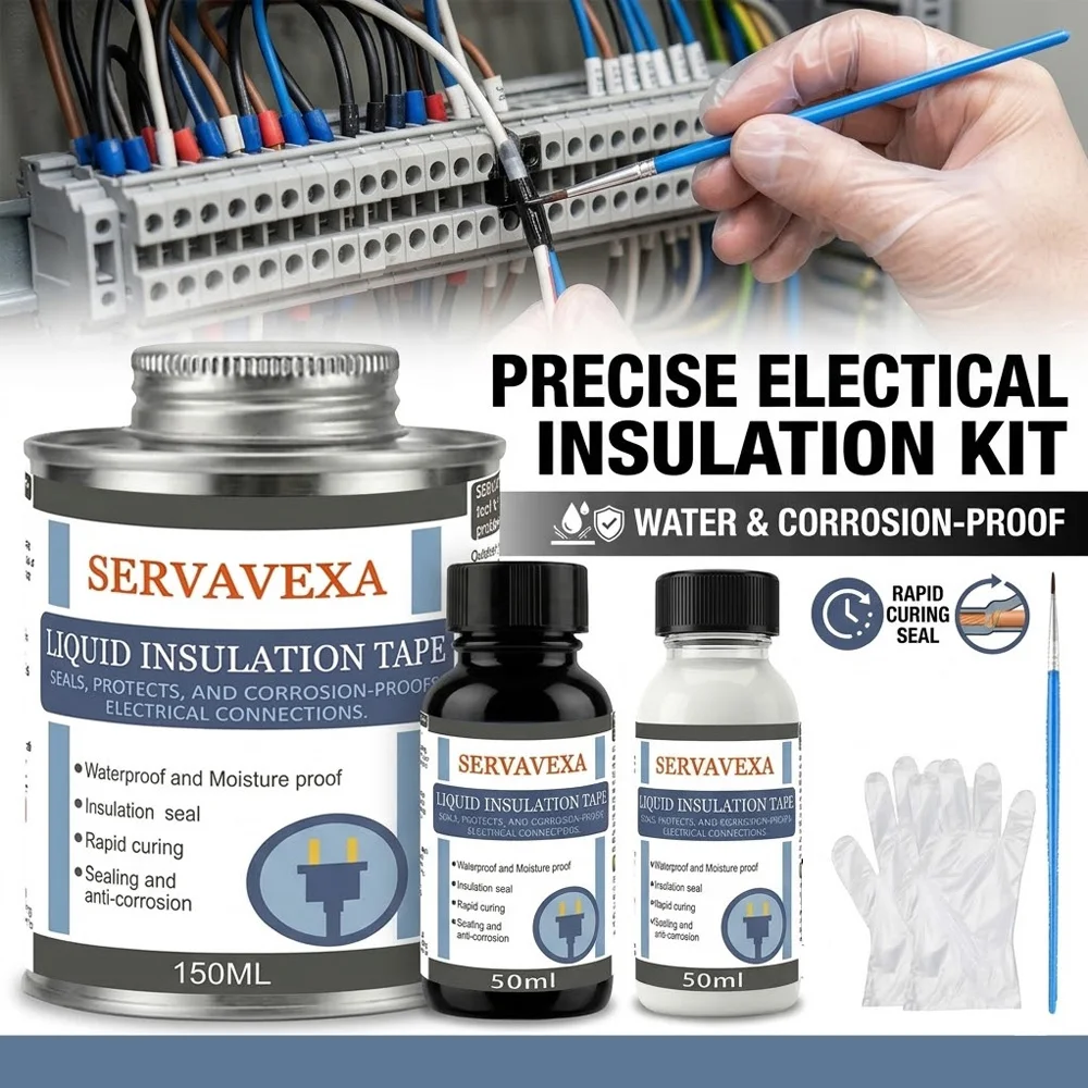مجموعة شريط العزل الكهربائي السائل SERVAVEXA، مانع تسرب عازل مقاوم للماء مع فرشاة وقفازات، سريع الجفاف للأسلاك الخارجية من قسم التحرير الجماعيمجموعة شريط عازل كهربائي سائل من سيرفافيكسا، مانع تسرب عازل مقاوم للماء مع فرشاة وقفازات، سريع الجفاف للأسلاك الخارجية