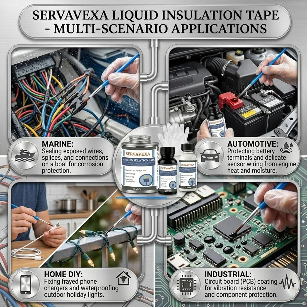 مجموعة شريط العزل الكهربائي السائل SERVAVEXA، مانع تسرب عازل مقاوم للماء مع فرشاة وقفازات، سريع الجفاف للأسلاك الخارجية من قسم التحرير الجماعيمجموعة شريط عازل كهربائي سائل من سيرفافيكسا، مانع تسرب عازل مقاوم للماء مع فرشاة وقفازات، سريع الجفاف للأسلاك الخارجية - Image 6
