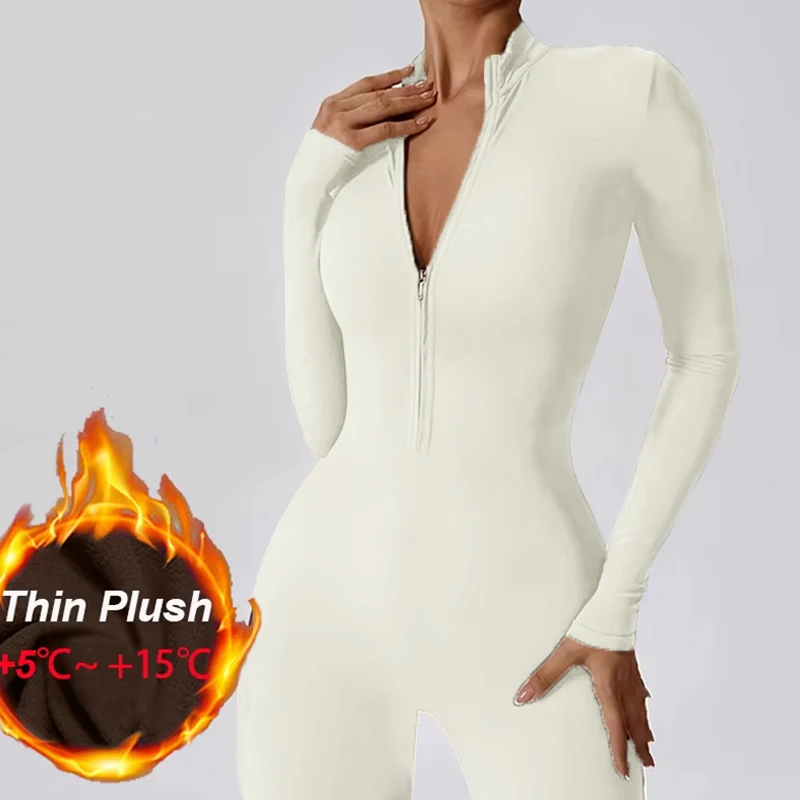 Warm Thin Fleece Jumpsuits Women's Tracksuit Winter One-Piece Sports Suit Black Fitness Jumpsuit Long Sleeves Workout Bodysuit - Image 9