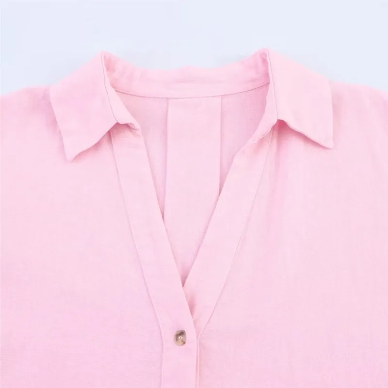 HipSeam Wide Sleeved Shirt Women Spring Asymmetric Hem Button Women's Shirts Simple Lady Johnny Collar Shirts & Blouses من التحرير الجماعيقميص نسائي بأكمام واسعة من HipSeam، مناسب لفصل الربيع، بحافة غير متماثلة وأزرار، قمصان نسائية بسيطة بياقة جوني وبلوزات - Image 4