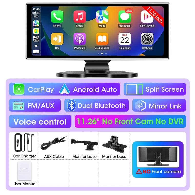 10/11.26 inch Dash Cam 4K Car DVR Wireless Carplay & Android Auto GPS Navigation Video Recorder Dashboard Dual Lens Wifi FM AUX - Image 9