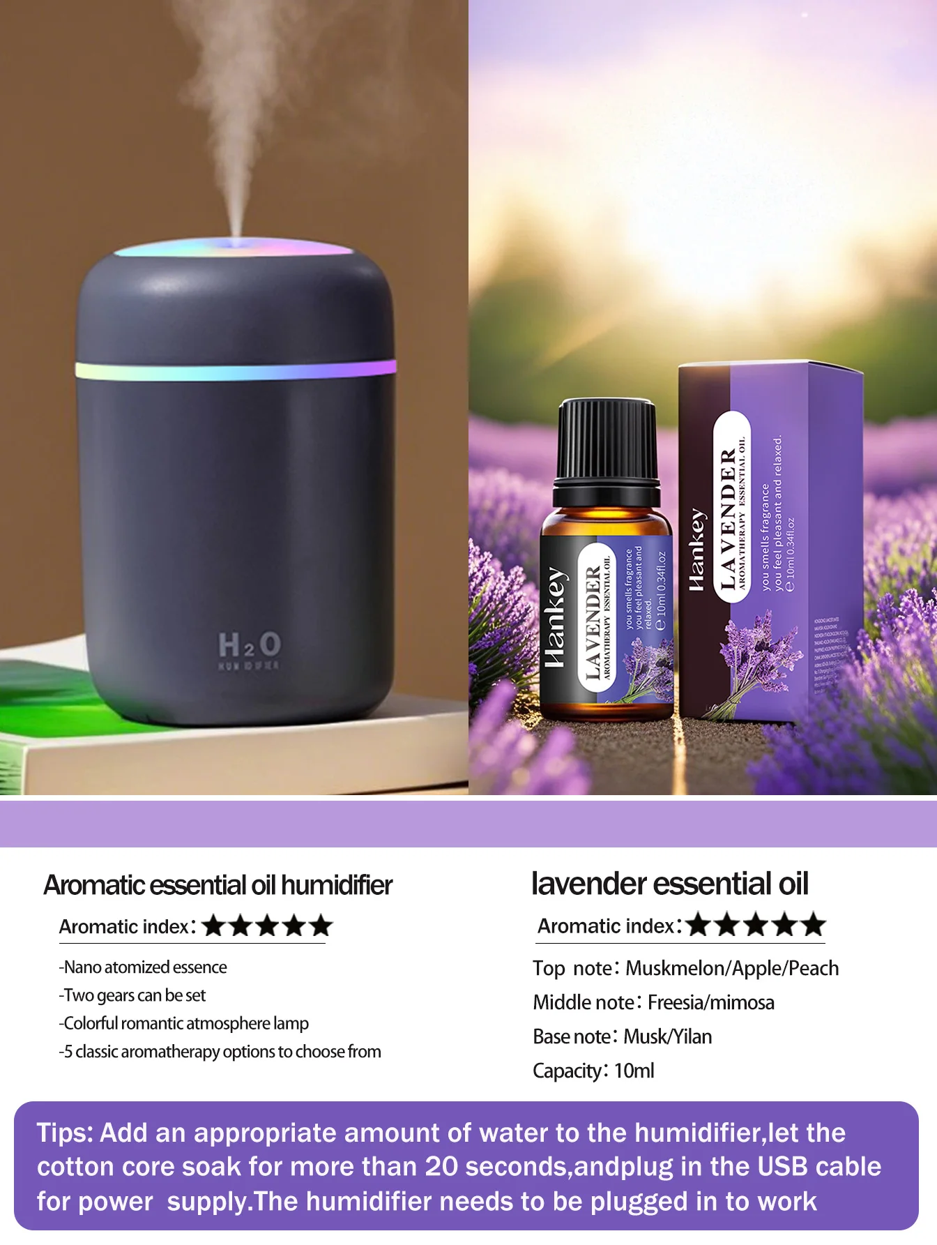 300ml Aromatherapy Diffuser Humidifier Air Purifier Car Home Use Seven-color Light Aromatherapy Essential Oil - Image 23