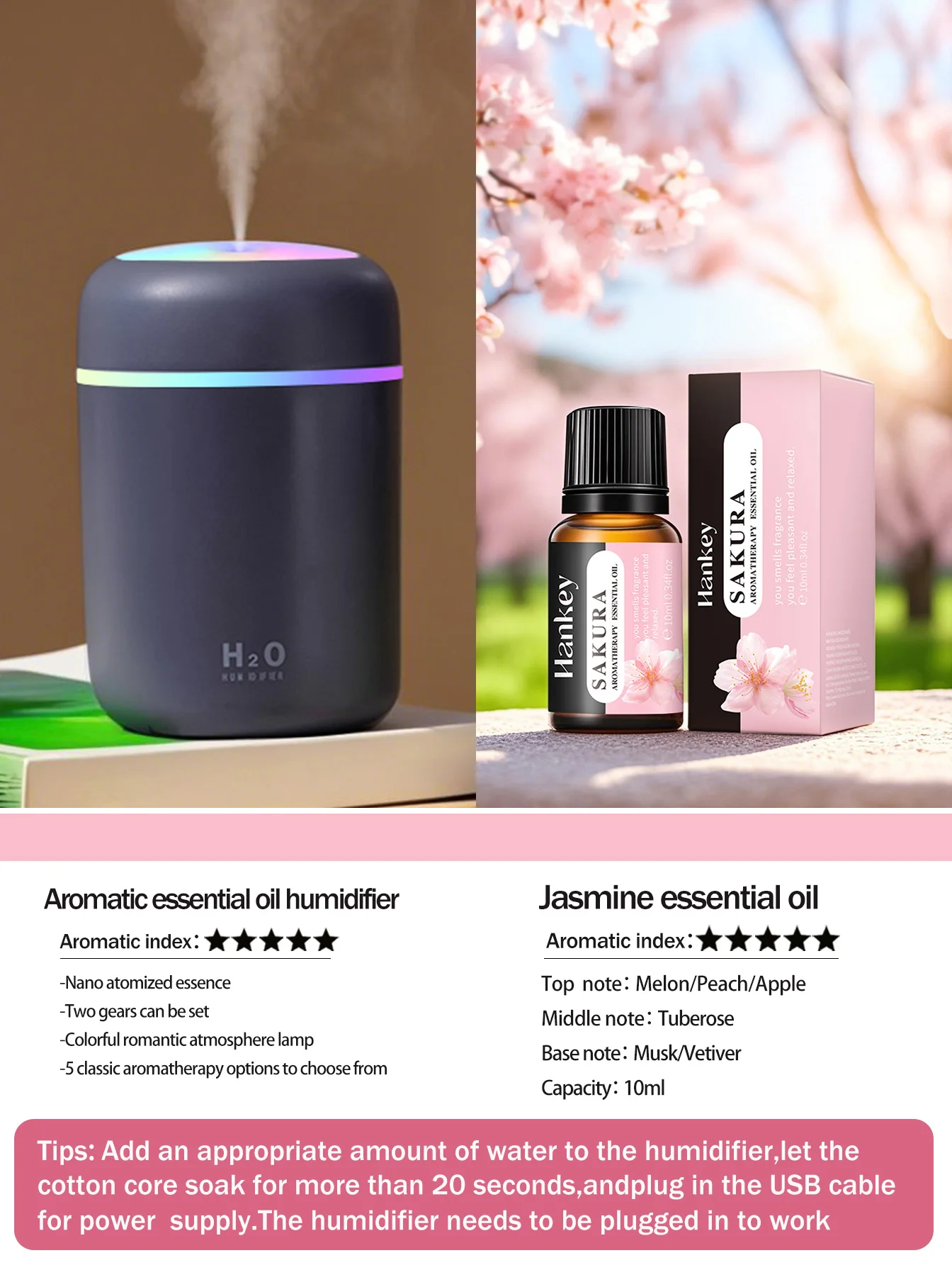 300ml Aromatherapy Diffuser Humidifier Air Purifier Car Home Use Seven-color Light Aromatherapy Essential Oil - Image 24