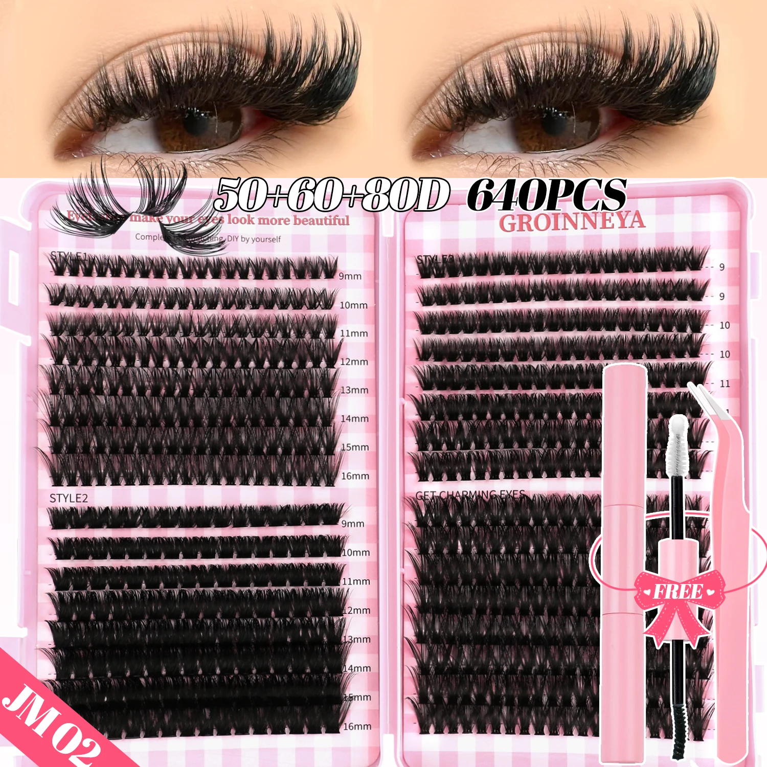 مجموعة رموش GROINNEYA DIY Lash Clusters Set Mixed Tray Lashes Kit Fluffy Individual Lashes Extension with Lash Bond and Seal At Home Makeup من قسم التحرير الجماعيمجموعة رموش جروينيا DIY، علبة رموش متنوعة، مجموعة رموش فردية كثيفة مع لاصق ومثبت للرموش، مكياج منزلي - Image 20