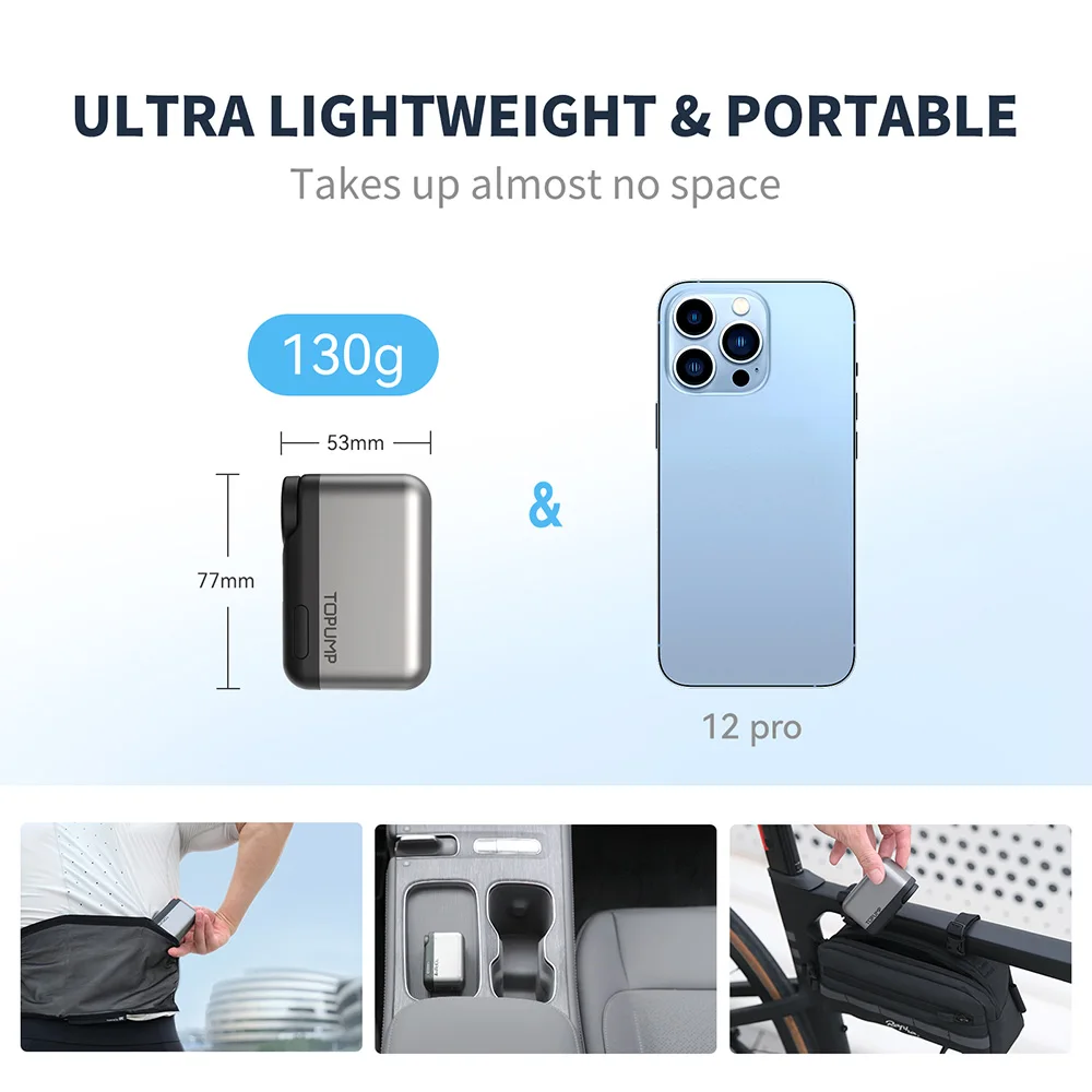 TOPUMP TB2 PRO Mini Portable Electric Pump for Bike Cordless Tire Inflator 120PSI Max 450mAh Battery with Screen Fast Shipping من قسم التحرير الجماعيمضخة هواء كهربائية صغيرة محمولة للدراجات من توبامب TB2 برو، لاسلكية، لنفخ إطارات الدراجات، ضغط هواء يصل إلى 120 رطل لكل بوصة مربعة، بطارية 450 مللي أمبير مع شاشة وشحن سريع - Image 3