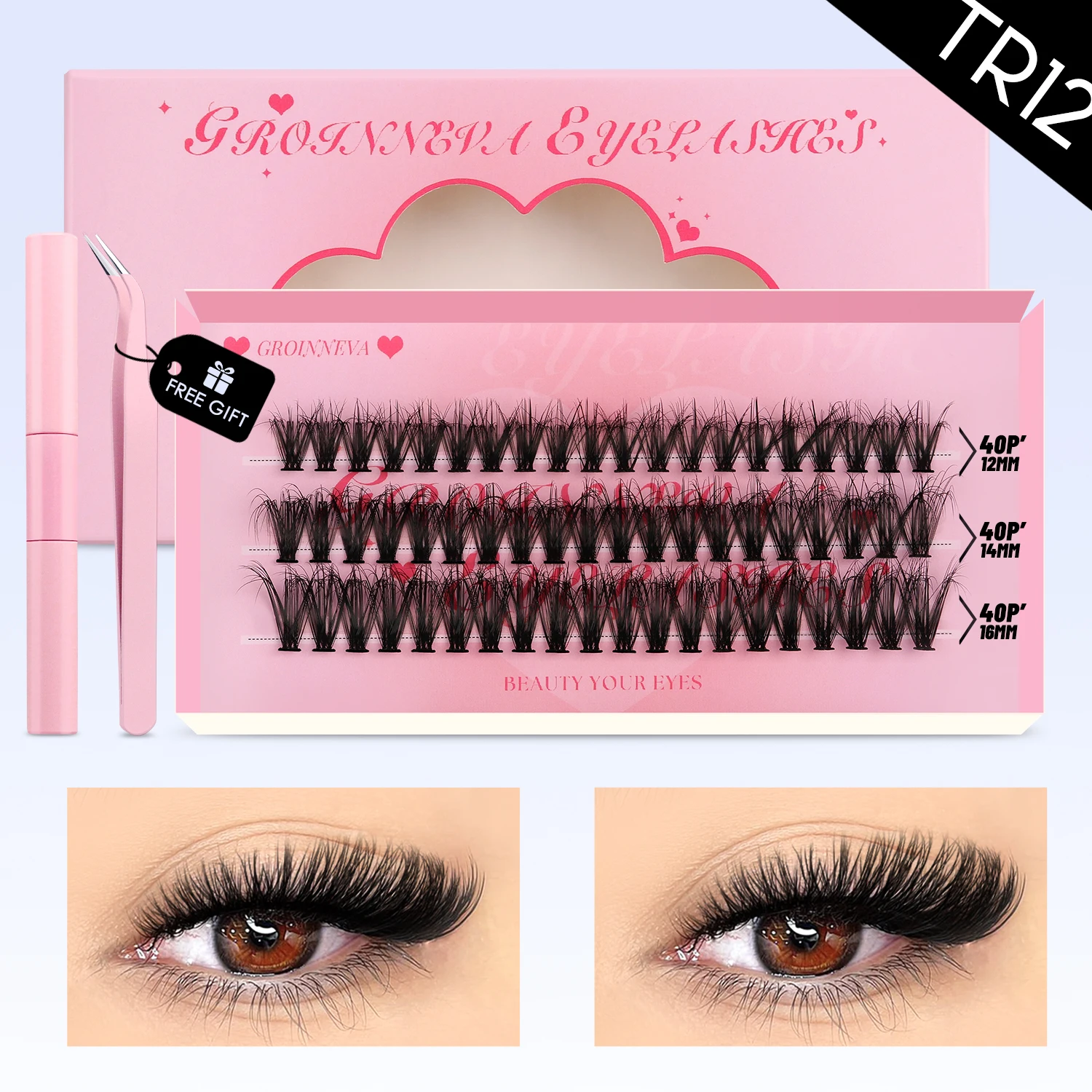 مجموعة رموش GROINNEYA DIY Lash Clusters Set Mixed Tray Lashes Kit Fluffy Individual Lashes Extension with Lash Bond and Seal At Home Makeup من قسم التحرير الجماعيمجموعة رموش جروينيا DIY، علبة رموش متنوعة، مجموعة رموش فردية كثيفة مع لاصق ومثبت للرموش، مكياج منزلي - Image 28