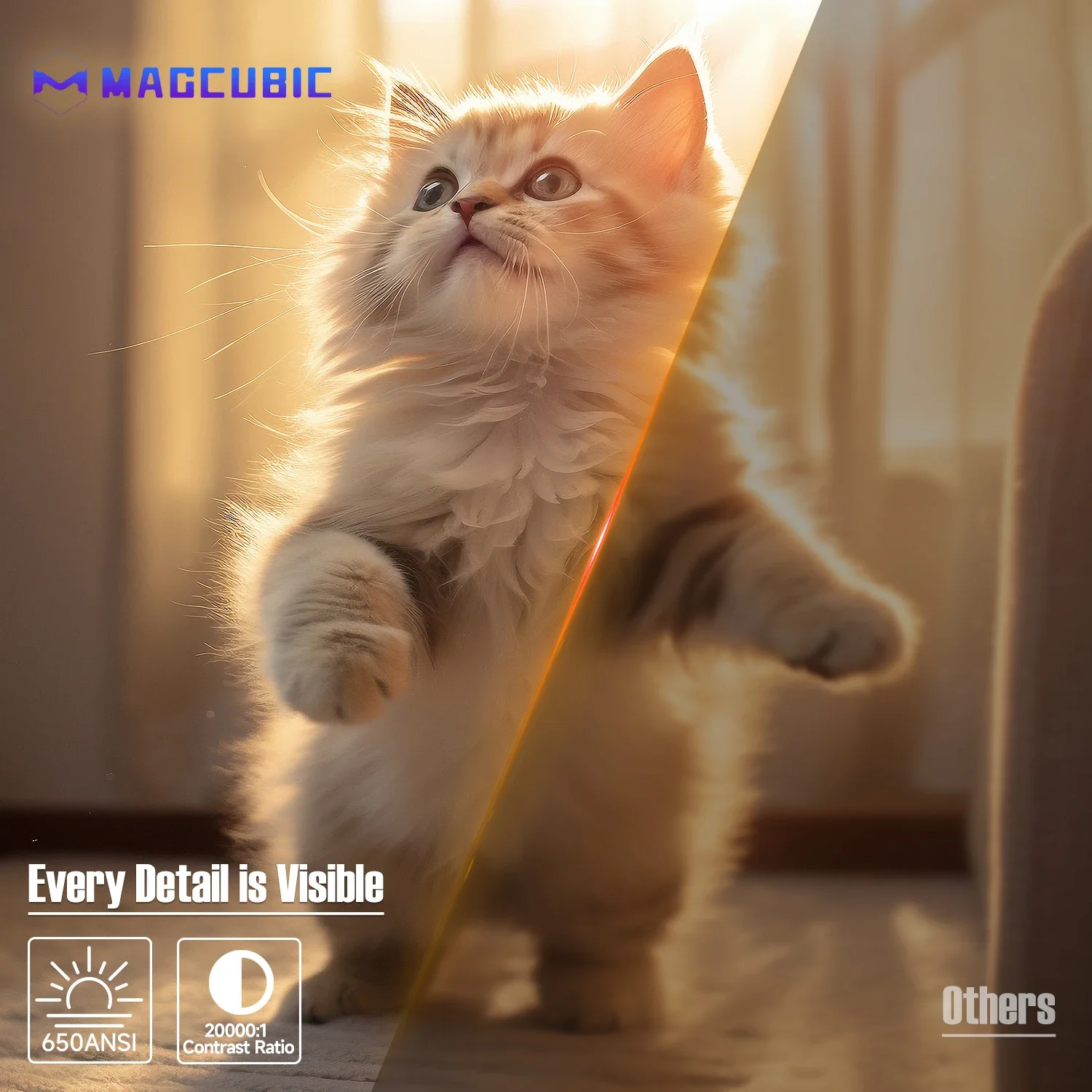 Magcubic Native 1080P 650ANSI 8K Android 14 L018 360° Projector With Auto Keystone Focus Air Mouse Wifi6 BT5.4 Portable Outdoor من قسم التحرير الجماعيجهاز عرض Magcubic Native بدقة 1080P و650ANSI و8K، يعمل بنظام Android 14 L018، بزاوية رؤية 360 درجة، مزود بخاصية تصحيح الانحراف التلقائي، وفأرة هوائية، ويدعم تقنية Wi-Fi 6 وBluetooth 5.4، وهو جهاز محمول للاستخدام الخارجي. - Image 5