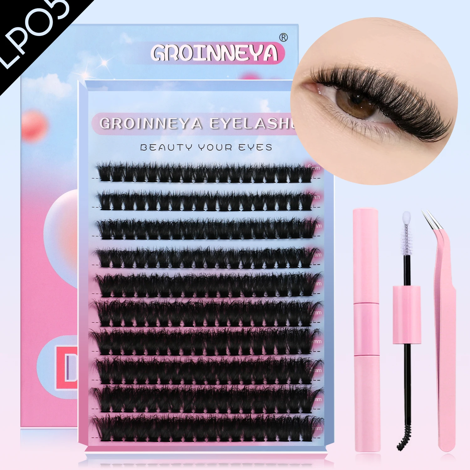 مجموعة رموش GROINNEYA DIY Lash Clusters Set Mixed Tray Lashes Kit Fluffy Individual Lashes Extension with Lash Bond and Seal At Home Makeup من قسم التحرير الجماعيمجموعة رموش جروينيا DIY، علبة رموش متنوعة، مجموعة رموش فردية كثيفة مع لاصق ومثبت للرموش، مكياج منزلي - Image 12