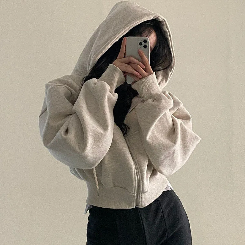 هوديات الخريف والشتاء النسائية ذات القلنسوة، ملابس الشارع الكاجوال، كنزات بسحاب، جاكيتات بأكمام طويلة، قمصان قصيرة بقلنسوة على طراز هاراجوكو Y2K من التعديل الجماعيهوديات نسائية خريفية شتوية بغطاء رأس، ملابس كاجوال عصرية، كنزات بسحاب، جاكيتات بأكمام طويلة، قمصان قصيرة بغطاء رأس مستوحاة من أزياء هاراجوكو و Y2K - Image 4