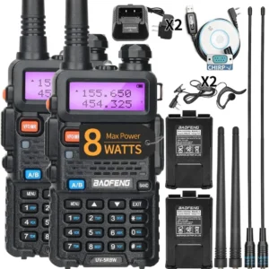 1/2PCS BaoFeng UV-5R 8W Tri-Power Walkie Talkie High Power Dual Band Long Range 128 CH Portable Handheld UV 5R Ham Two Way Radio من قسم التحرير الجماعيجهاز لاسلكي باوفينغ UV-5R بقوة 8 واط، ثنائي النطاق، طويل المدى، 128 قناة، محمول باليد، ثنائي الاتجاه، بقوة 8 واط، يعمل بتقنية ثلاثية الطاقة.