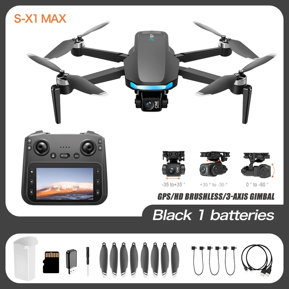 طائرة S-X1 MAX GPS الاحترافية بدون طيار مزودة بكاميرا 4K وجهاز تثبيت ثلاثي المحاور وطائرة FPV بدون فرشاة للتحكم الأمني وشاشة تحكم كبيرة من التحرير الجماعيطائرة بدون طيار S-X1 MAX GPS احترافية مزودة بكاميرا 4K ونظام تثبيت ثلاثي المحاور، طائرة بدون طيار أمنية بدون فرش مع شاشة تحكم كبيرة رباعية المراوح - Image 8