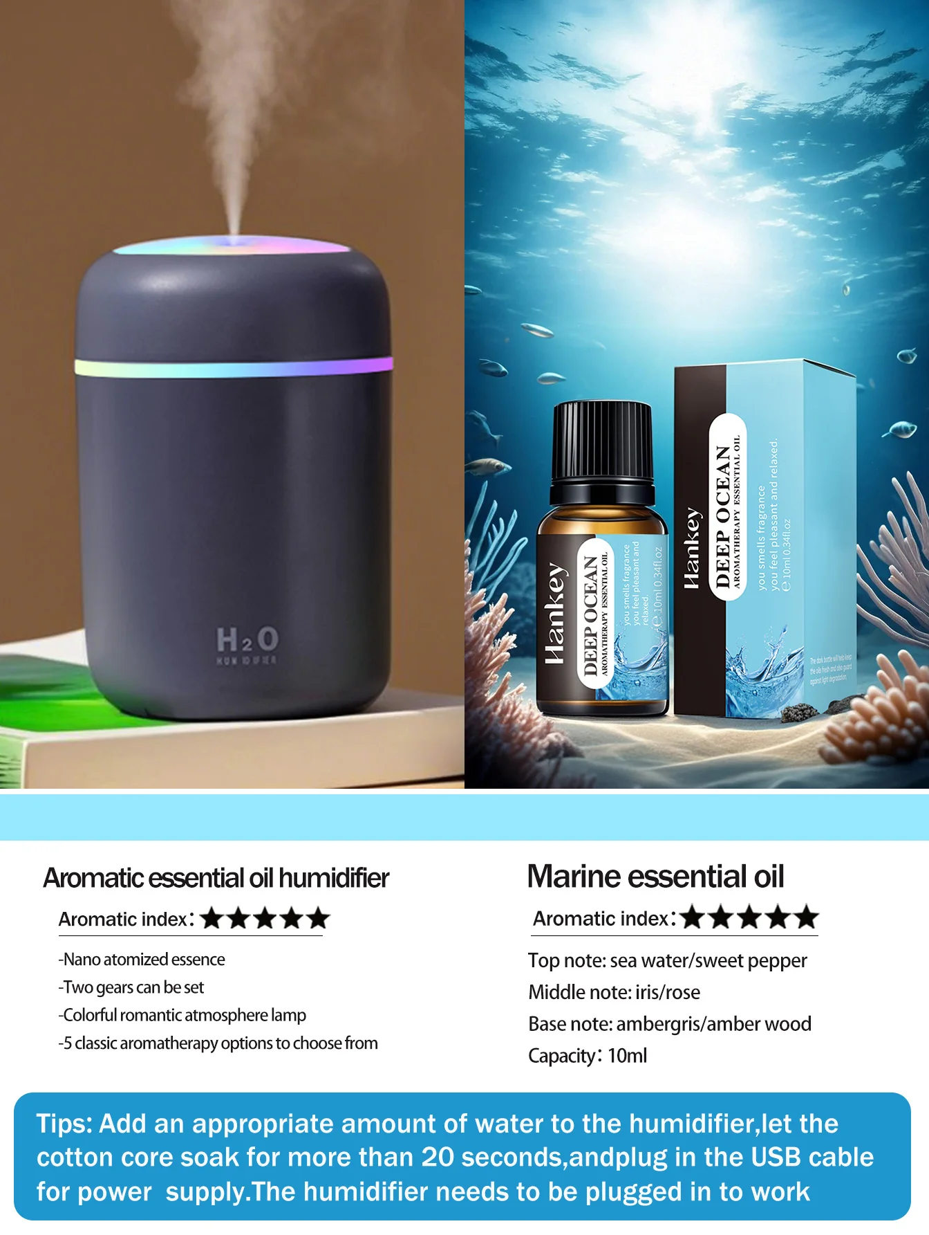300ml Aromatherapy Diffuser Humidifier Air Purifier Car Home Use Seven-color Light Aromatherapy Essential Oil - Image 20