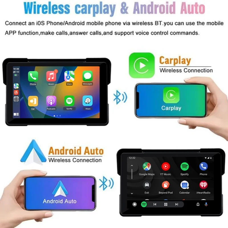 Jansite 5/7 inch Carplay Motorcycle DVR Navigation GPS Wireless CarPlay Android Auto IPX7 Display Screen Portable Moto Monitor من التحرير الجماعيشاشة عرض محمولة للدراجات النارية من Jansite مقاس 5/7 بوصة، تدعم CarPlay وAndroid Auto، مزودة بنظام ملاحة GPS لاسلكي، وتقنية IPX7، وشاشة عرض لاسلكية، وشاشة مراقبة للدراجات النارية. - Image 2