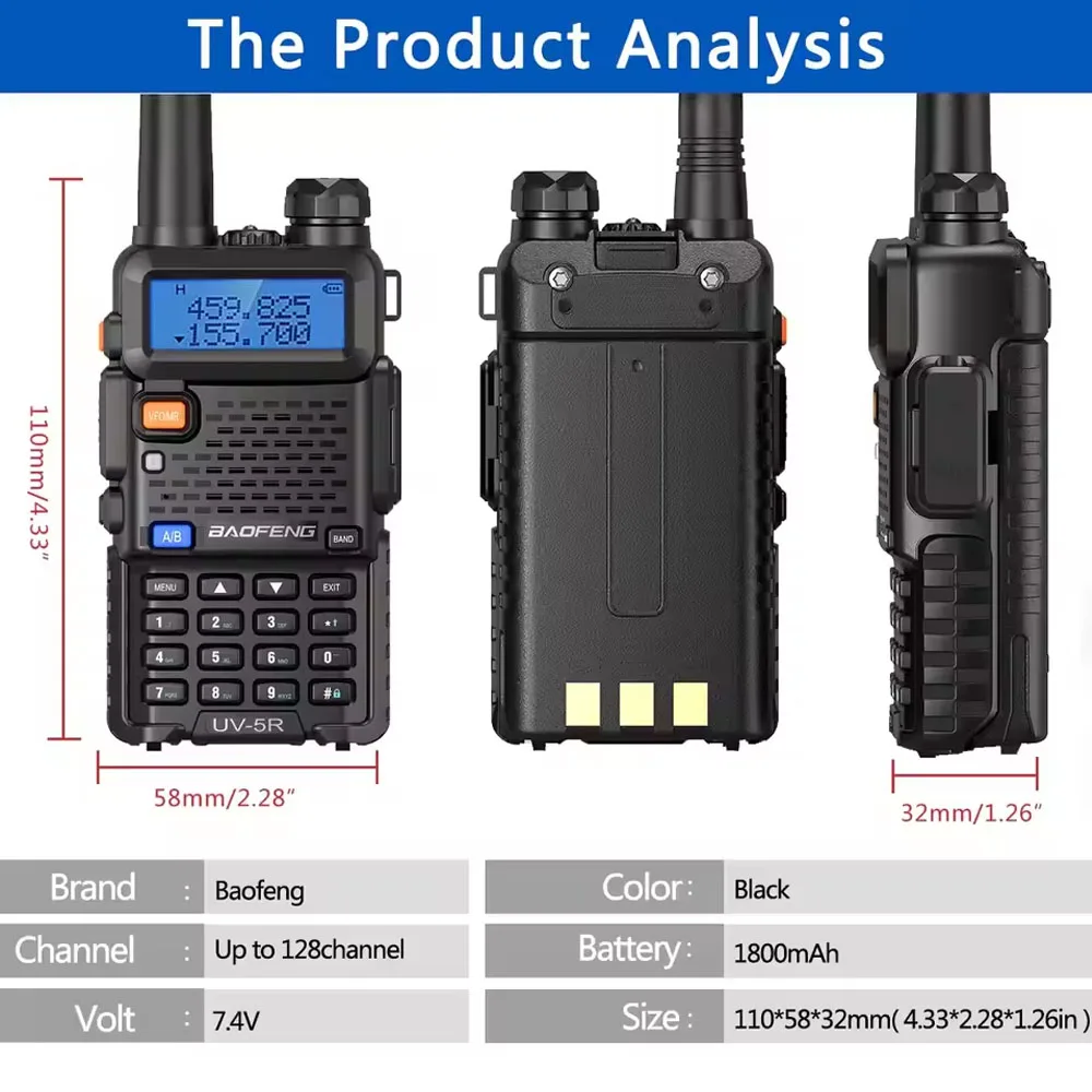 1/2/4PCS BaoFeng UV-5R Tri-Power Walkie Talkie High Power Dual Band Long Range 128 CH Portable Handheld UV 5R Ham Two Way Radio من قسم التحرير الجماعيجهاز لاسلكي باوفينغ UV-5R ثلاثي الطاقة، ثنائي النطاق، عالي الطاقة، طويل المدى، 128 قناة، محمول باليد، يعمل بنظام راديو الهواة ثنائي الاتجاه، 1/2/4 قطع - Image 2