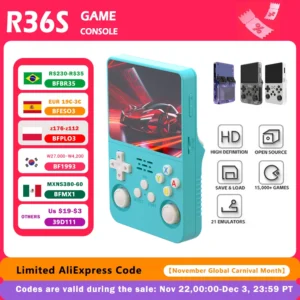 R36S Retro Handheld Video Game Console Linux System 3.5-inch IPS Screen Portable Handheld Video Player 64GB 15000 Games من التحرير الجماعيجهاز ألعاب فيديو محمول R36S بتصميم كلاسيكي، يعمل بنظام لينكس، بشاشة IPS مقاس 3.5 بوصة، وذاكرة 64 جيجابايت، ويحتوي على 15000 لعبة.