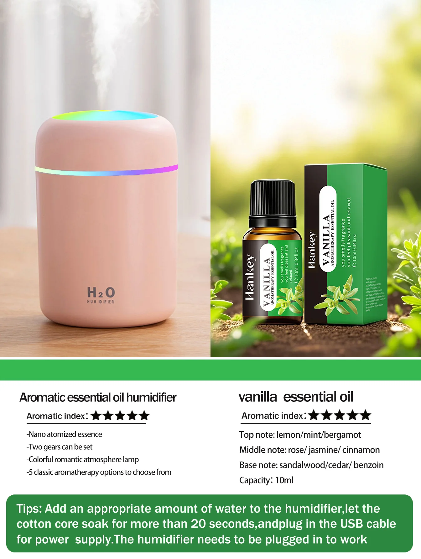 300ml Aromatherapy Diffuser Humidifier Air Purifier Car Home Use Seven-color Light Aromatherapy Essential Oil - Image 12