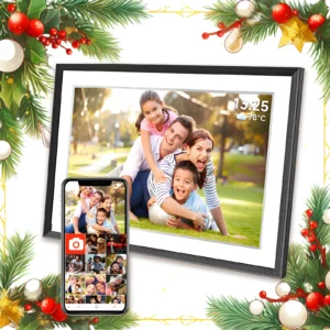 Christmas Gift Frameo 10.1 Inch WiFi Digital Picture Frame,1280 * 800IPS HD Cloud Smart Digital Photo Frame,32GB Storage من التحرير الجماعيإطار صور رقمي ذكي بتقنية الواي فاي من فريميو، مقاس 10.1 بوصة، بدقة 1280 × 800 بكسل، مع ذاكرة تخزين سحابية بسعة 32 جيجابايت، هدية مثالية لعيد الميلاد.