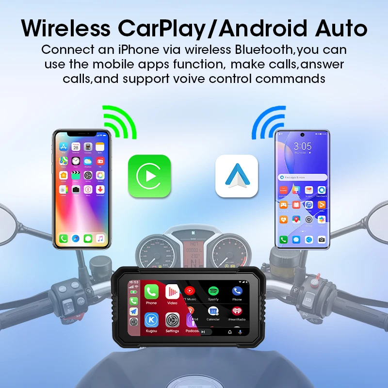 Jansite Portable 6.25 Motorcycle GPS Navigation Wireless Carplay Android Auto DVR Drive Recorder Moto Monitor IPX7 Waterproof من قسم التحرير الجماعيجهاز جانسيت المحمول 6.25 بوصة للملاحة عبر نظام تحديد المواقع العالمي (GPS) للدراجات النارية، لاسلكي، يدعم نظامي كاربلاي وأندرويد أوتو، مسجل فيديو رقمي (DVR) لتسجيل القيادة، مقاوم للماء بمعيار IPX7 - Image 2