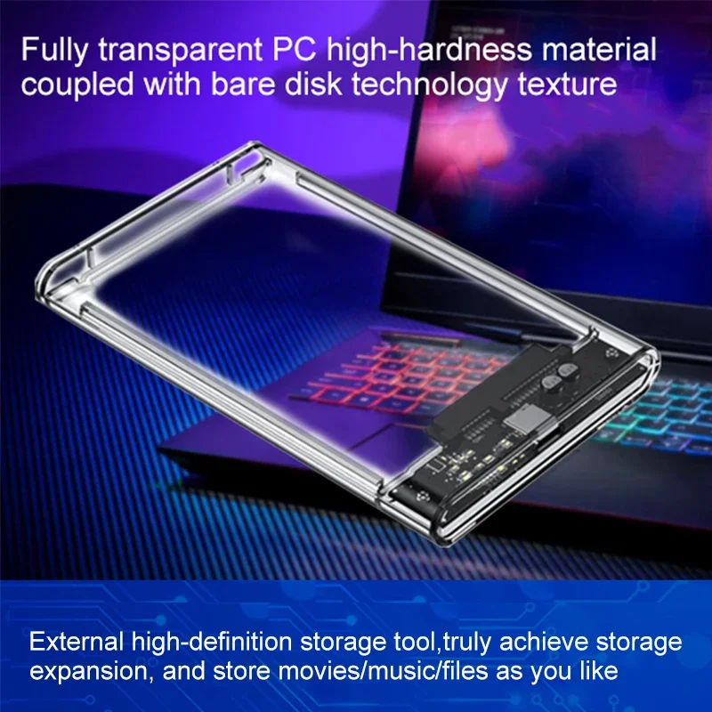 علبة محرك أقراص صلبة 3.0/3.1 بوصة SATA SSD بسرعة نقل بيانات 5 جيجابت في الثانية وتصميم شفاف - هيكل خارجي للهاتف المحمول من التحرير الجماعيعلبة قرص صلب 3.0/3.1 بوصة، علبة قرص صلب SSD SATA 2.5 بوصة بسرعة نقل 5 جيجابت في الثانية وتصميم شفاف، هيكل خارجي محمول - Image 3