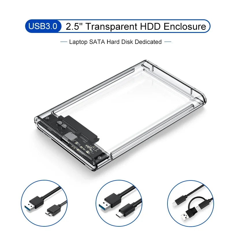 علبة محرك أقراص صلبة 3.0/3.1 بوصة SATA SSD بسرعة نقل بيانات 5 جيجابت في الثانية وتصميم شفاف - هيكل خارجي للهاتف المحمول من التحرير الجماعيعلبة قرص صلب 3.0/3.1 بوصة، علبة قرص صلب SSD SATA 2.5 بوصة بسرعة نقل 5 جيجابت في الثانية وتصميم شفاف، هيكل خارجي محمول