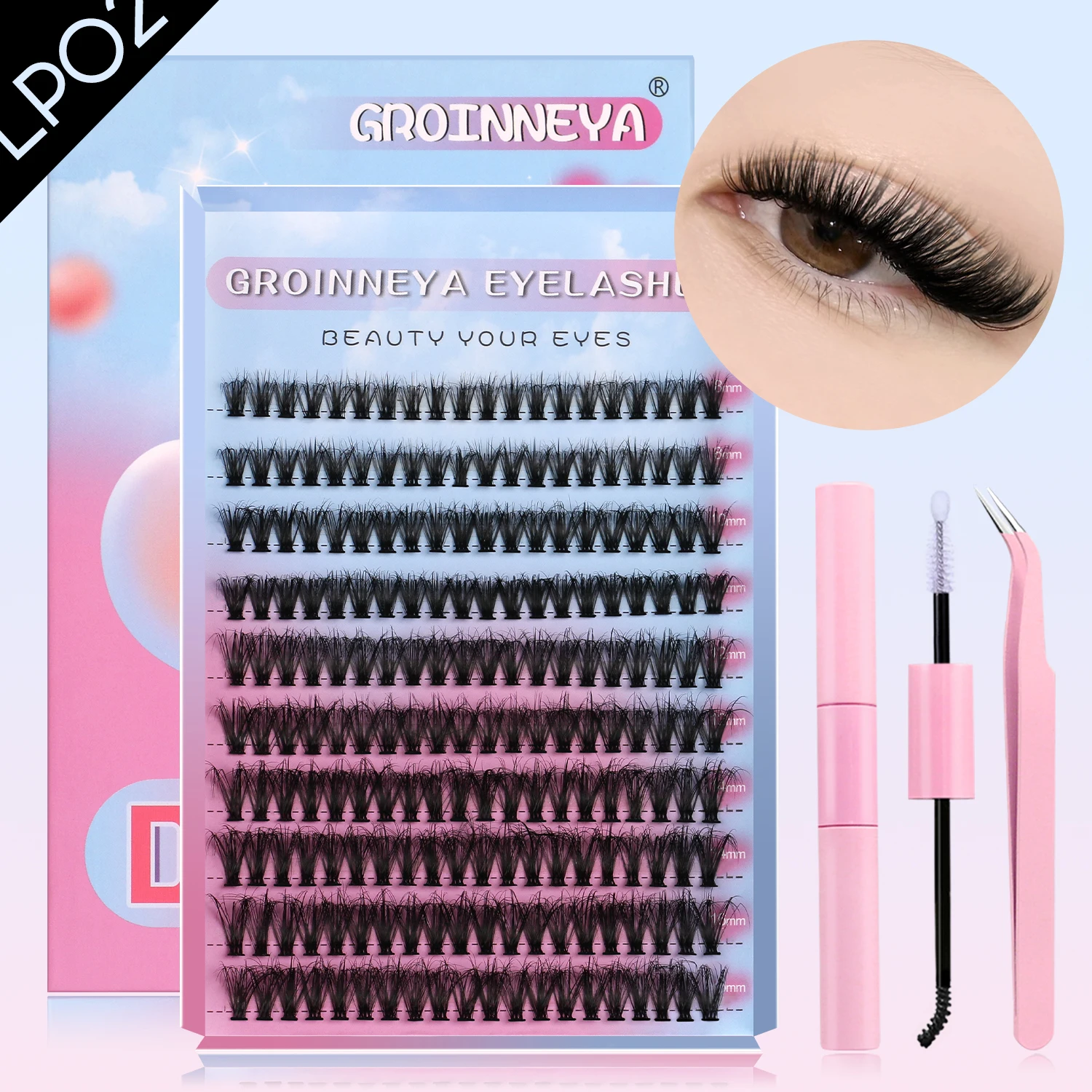 مجموعة رموش GROINNEYA DIY Lash Clusters Set Mixed Tray Lashes Kit Fluffy Individual Lashes Extension with Lash Bond and Seal At Home Makeup من قسم التحرير الجماعيمجموعة رموش جروينيا DIY، علبة رموش متنوعة، مجموعة رموش فردية كثيفة مع لاصق ومثبت للرموش، مكياج منزلي - Image 15