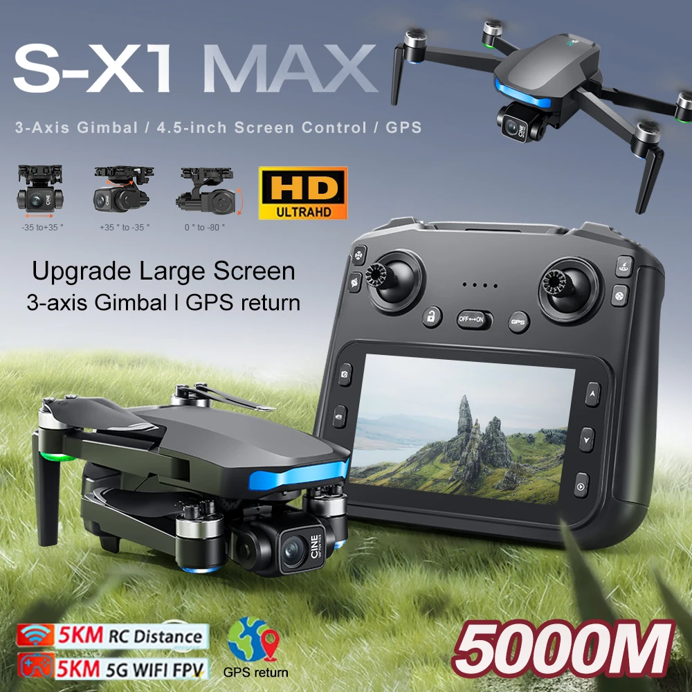 طائرة S-X1 MAX GPS الاحترافية بدون طيار مزودة بكاميرا 4K وجهاز تثبيت ثلاثي المحاور وطائرة FPV بدون فرشاة للتحكم الأمني وشاشة تحكم كبيرة من التحرير الجماعيطائرة بدون طيار S-X1 MAX GPS احترافية مزودة بكاميرا 4K ونظام تثبيت ثلاثي المحاور، طائرة بدون طيار أمنية بدون فرش مع شاشة تحكم كبيرة رباعية المراوح - Image 2