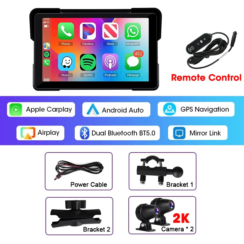 Jansite 5/7 inch Carplay Motorcycle DVR Navigation GPS Wireless CarPlay Android Auto IPX7 Display Screen Portable Moto Monitor من التحرير الجماعيشاشة عرض محمولة للدراجات النارية من Jansite مقاس 5/7 بوصة، تدعم CarPlay وAndroid Auto، مزودة بنظام ملاحة GPS لاسلكي، وتقنية IPX7، وشاشة عرض لاسلكية، وشاشة مراقبة للدراجات النارية. - Image 10