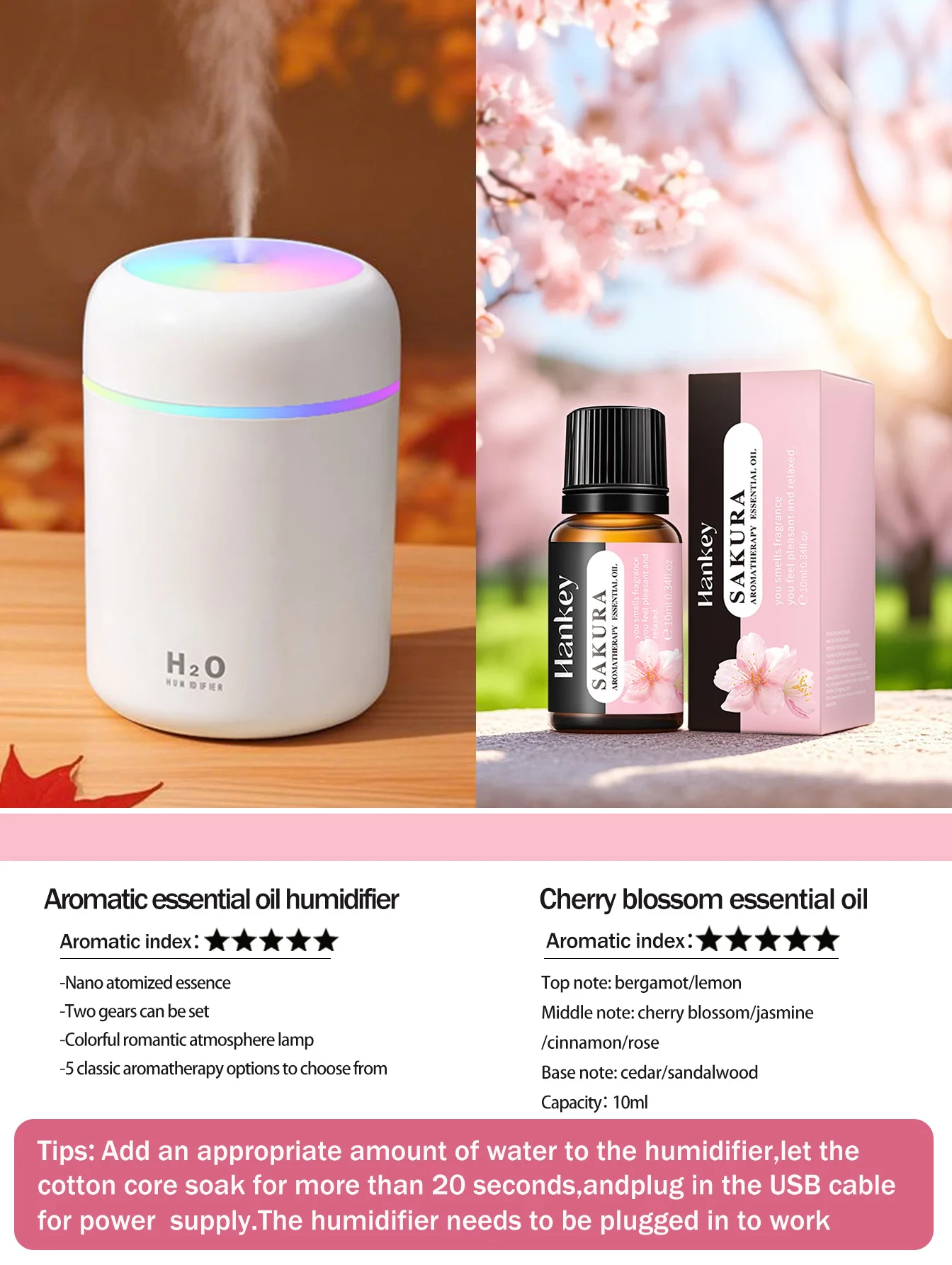 300ml Aromatherapy Diffuser Humidifier Air Purifier Car Home Use Seven-color Light Aromatherapy Essential Oil - Image 15