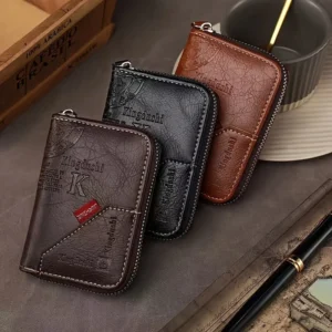 Vintage PU Leather Slim Wallet - Zipper RFID Blocking 11-Slot Card Holder, Retro Style Gift for Men & Women, Classic Design